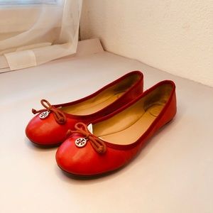TORY BURCH Chelsea Orange Ballet Flats with Bow Size 8.5m